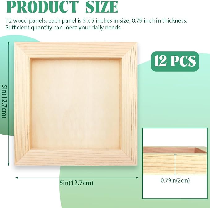 FSWCCK 12 Pack 5 x 5’’ Wooden Panel Boards, 0.79’’ Deep Unfinished Wood Canvas Panels for Crafts, Painting Canvas, DIY Art Projects, Pouring Arts