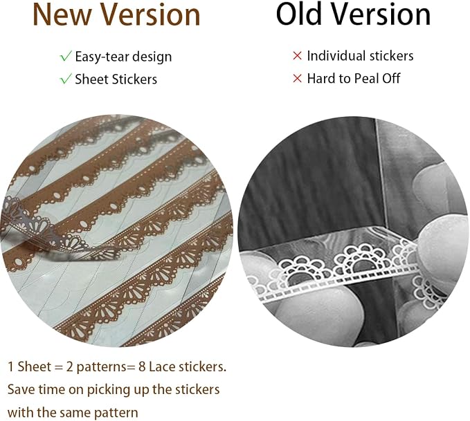 160 Pcs Transparent Lace Stickers for Scrapbooking Photo Album Card Making Journals Wedding Invitations Craft Project Decoration, White and Light Coffee Color PET Material, 40 Patterns