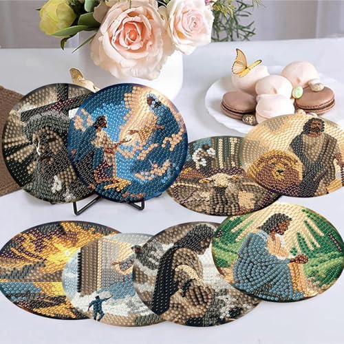 8 Pack Diamond Art Coasters,Jesus Christ Diamond Painting Coasters Kits