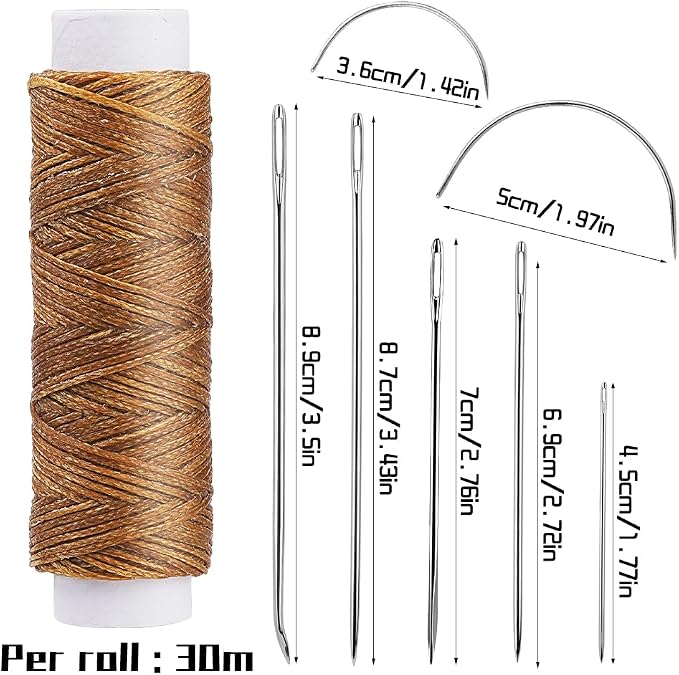 Waxed Thread, Upholstery Needle and Thread 32 Yards Medium Brown