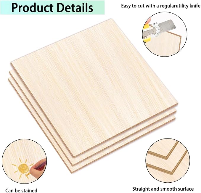 18 Pack Basswood Sheets 6X 6 x 1/16 Inch Thin Wood Sheets for Crafts