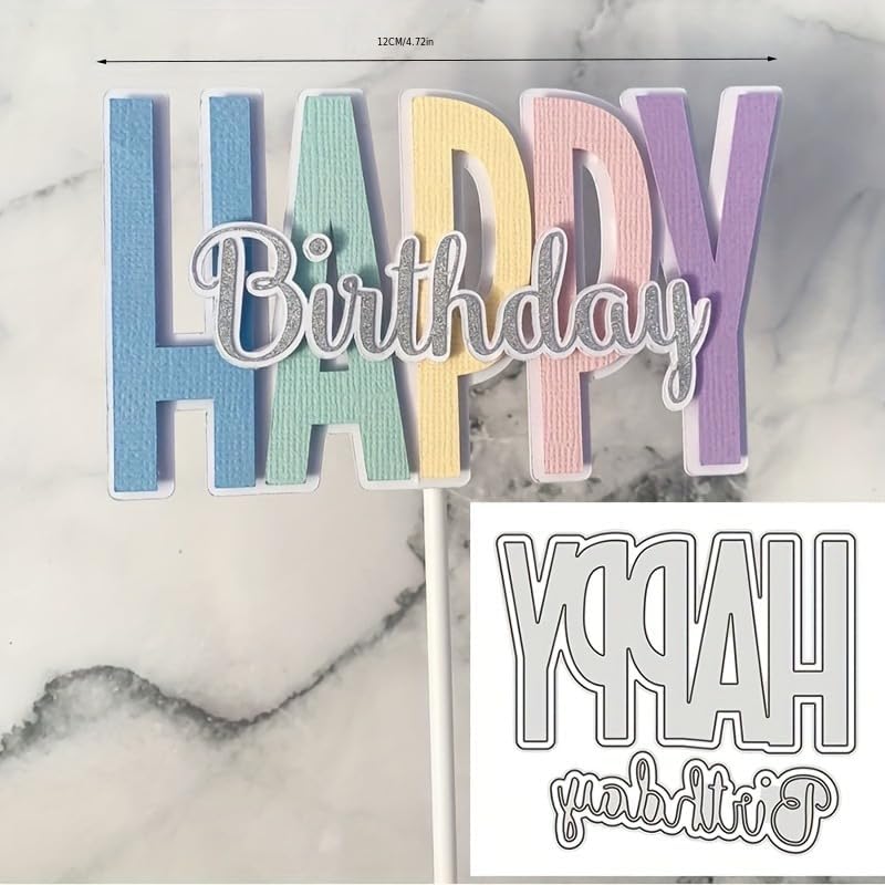 Lapoo Words Cutting Die for Scrapbooking - Durable, Cut Stencils for DIY Scrapbook Photo Album Decorative Paper Card, Card Making Supplies Party Wedding Decorations (Happy Birthday 4.8 x 1.4 in)