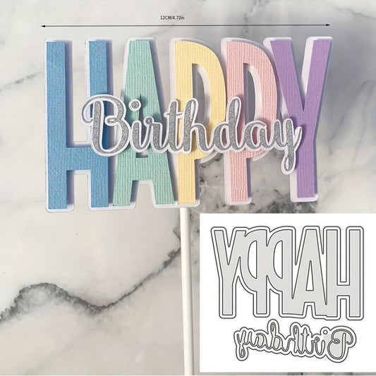 Lapoo Words Cutting Die for Scrapbooking - Durable, Cut Stencils for DIY Scrapbook Photo Album Decorative Paper Card, Card Making Supplies Party Wedding Decorations (Happy Birthday 4.8 x 1.4 in)