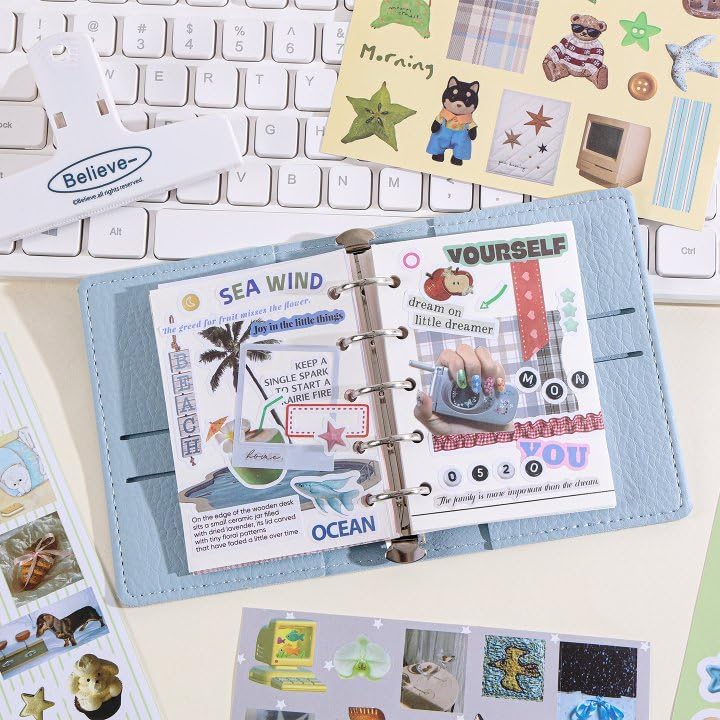 1300Pcs+ Retro Sticker Book for Scrapbook Junk Journal (CS-Blue)