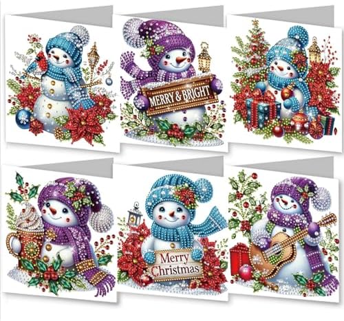 6Pcs Christmas Greeting Card DIY Diamond Art Painting Greeting Cards Blessing Folding Card Kit with White Envelopes Diamond Arts Crafts for Birthday Festival Gift-Snowman