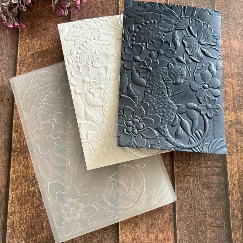 Leopard Floral 3D Embossing Folder, Jungle Flower Plastic Textured Stencil for DIY Scrapbooking Card Making Paper Crafts