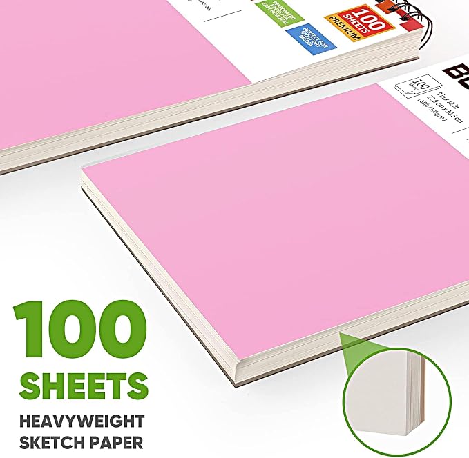 Sketchbook for Girls 9x12, 2 Pack Cute Pink Sketch Book for Teen Girls | 200 Sheets Spiral Drawing Pad, 68lb Acid-Free Erasable Paper Sketch Book for Women Teens, Art Supplies Gift Set