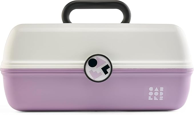 Caboodles School Spirit On-The-Go Girl Makeup Box, White Over Lavender, Hard Plastic Makeup Organizer Box, Built-In Mirror, Secure Latch for Safe Travel, Spacious Storage for Large Items