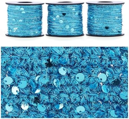 Artisanal Yarn Collection Multifiber Fancy Yarn for Knitting Crocheting Crafts DIY, Set of 3 Rolls (Sky Blue Shell Sequins)