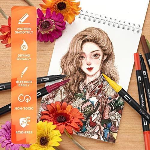 Eglyenlky Colored Markers for Adult Coloring,36 Marker Set,Water Colors | Coloring Books for Adults Relaxation, Felt Tip Marker with Brush and Fine Tip for Adult Teen Kid