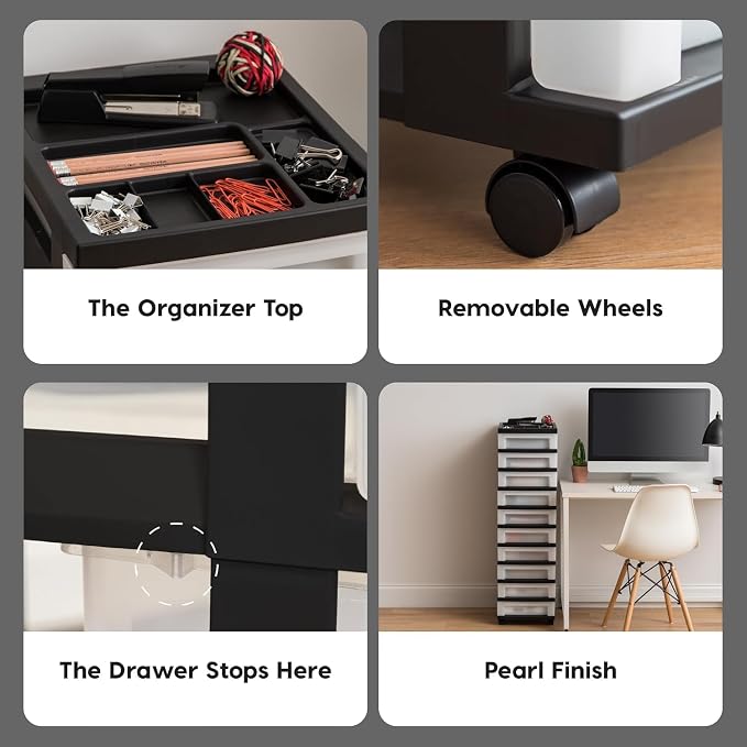 IRIS USA 10-Drawer Rolling Storage Cart, Black/Pearl