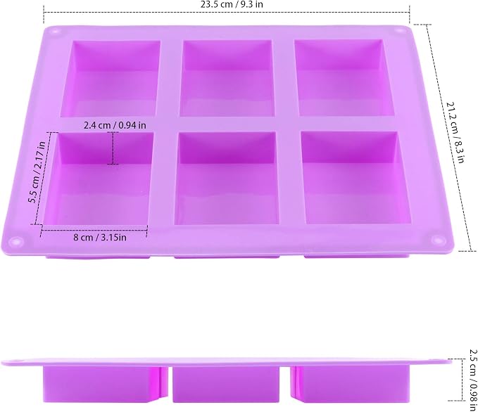 KINJOEK 9 Packs 54 Cavity Rectangular Silicone Soap Molds, Purple Silicone Soap Making Molds Bulks, Cake Baking Molds, Soap Mold for Soap Making Handmade DIY Scented Candles Supplies Tools