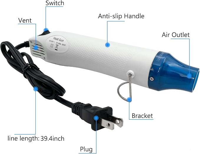 Heat Gun, Mini Hot Air Gun for DIY Crafts Embossing Shrink Wrap, White | DIY Crafts, Portable, Embossing, Shrink Wrapping, Drying Paint