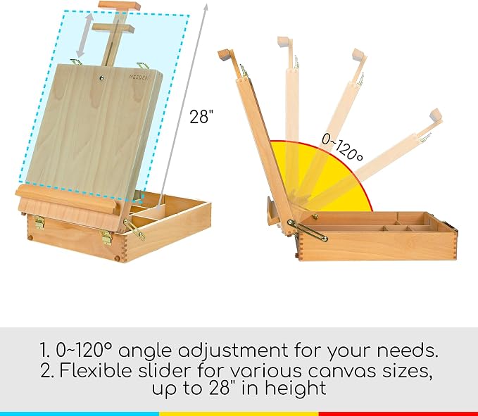 MEEDEN Table Top Easel for Painting: Portable Tabletop Easel with Storage | Wood Easel for Adults - Sketch Box Easel for Students Artist Beginner - Art Desk Easel for Plein Air Natural 16.7"x13"
