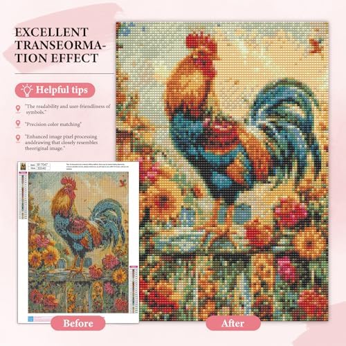 Yezavesu Chicken Diamond Art Kits for Adults Beginners 12x16 Inch | Chicken Diamond Painting, DIY 5D Full Round Drill Gem Art, Stress Relief Craft Kits, Home Wall Decor Gift