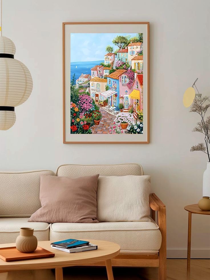 The Flower Town by the Sea Diamond Art Kits for Adults, Diamond Painting Kit for Beginners, Round 5D DIY Diamond Dots art,Full Drill Painting Kit Art and Crafts for Adults Home Wall Decor11.8x15.7inch