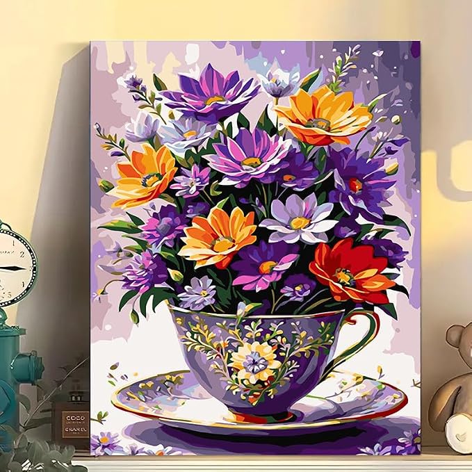 Arttoplus Flowers Paint by Numbers Kit for Adults Beginner 16x20 inch | Flowers Adult Paint by Number Kits on Canvas, Floral Oil Acrylic Painting by Numbers for Gift Home Wall Decor (Without Frame)