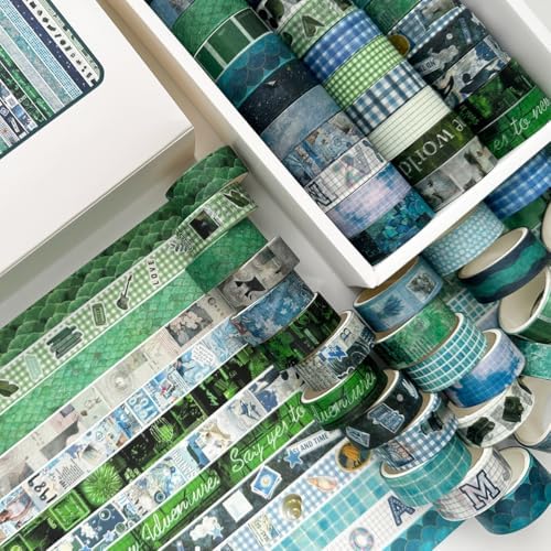 YUBBAEX Nature Washi Tape Value Pack 36 Rolls Plants Printed Masking Tape Cute Decorative for Arts, DIY Crafts, Journal Supplies, Planners, Scrapbook, Card/Gift Wrapping (Green Blue)