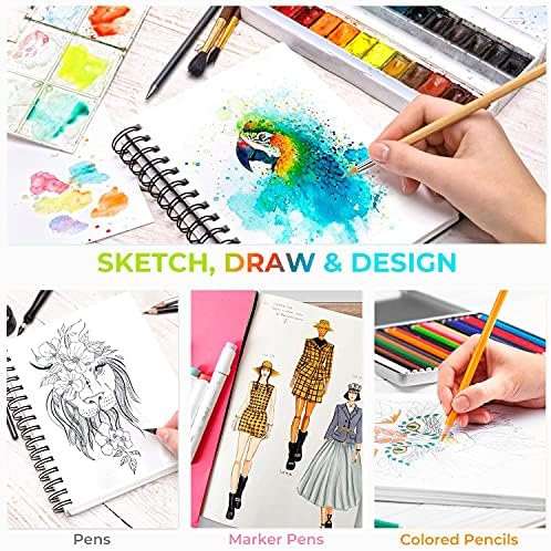 Ohuhu 5.5"x8.5" Mix Media Pad Art Sketchbook 62 Sheets for Painting Drawing | Small Sketch Book - 120 LB/200 GSM Heavyweight Paper - Spiral-Bound Mixed Media Paper for Watercolor Acrylic Christmas Gift