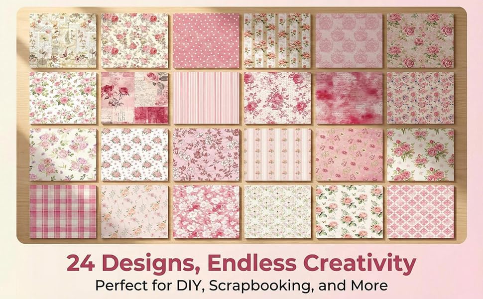 Pink Scrapbook Paper Vintage Flower Pattern Papers Pad 12×12,24 Sheets Double-Sided Mother's Day Bobo Floral Scrapbooking CardStock Paper Pad for Holiday Cardmaking DIY Origami Papers.