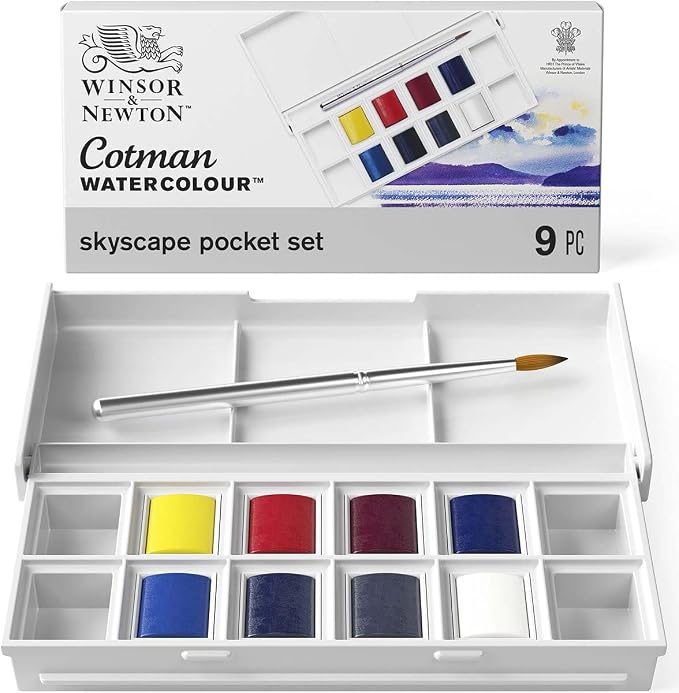 Winsor & Newton Cotman Watercolor Paint Set, 8 Half Pan, Sky Colors Set | Introductory Watercolor made with Fine Art Pigments, Perfect for Beginners, Lightfast & Permanent, Good Tinting Strength