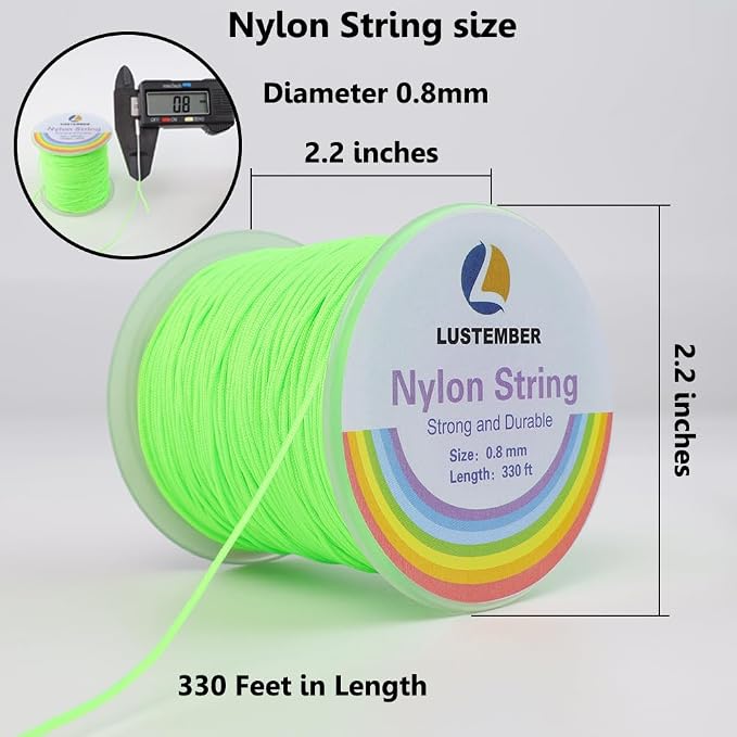 LUSTEMBER 0.8mm Nylon String, Strong Bracelet String, Durable Nylon Cord for Jewelry Making, Bracelets, Beading, Necklaces, Rattail Braiding, Kumihimo, Wind Chimes, Blinds and Handicrafts