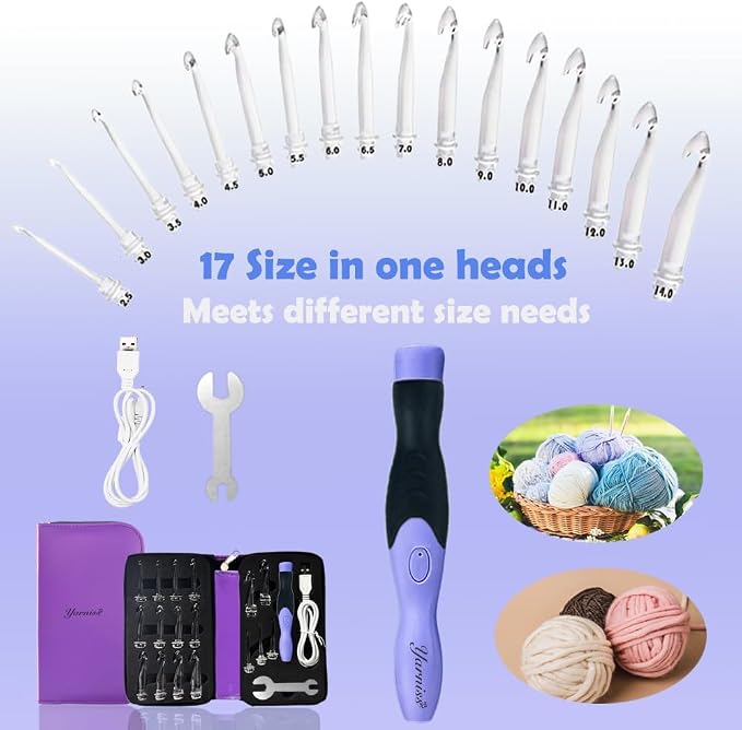 Yarniss 17 Size Lighted Crochet Hooks 2.5mm~14mm,Rechargeable Crochet Hooks