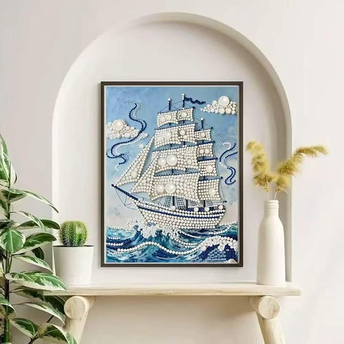 Sailboat Pearl diamond painting Kit for Adult,Full Drill Dot Art11.8X11.8In | 5D Diamond Painting Kits ,DIY Diamond Dots Gem Art Craft, Beginners Home Wall Decor