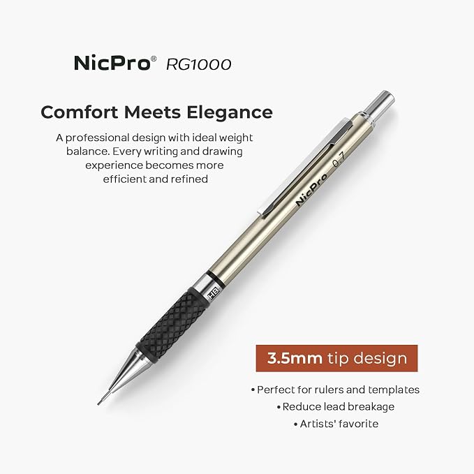 Nicpro 0.7 mm Art Mechanical Pencils Set in Storage Case, 6 PCS | Metal Drafting Pencil Lead Pencil+6 Tube Lead Refills, Eraser, Comfort Grip For for School Writing, Artist Drawing Sketching