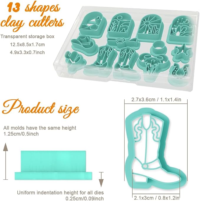 ORIGACH 13 Pcs Western Cowboy Polymer Clay Cutters Set