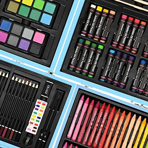 Sunnyglade 145 Piece Deluxe Art Set Wooden Art Box & Drawing Kit Blue