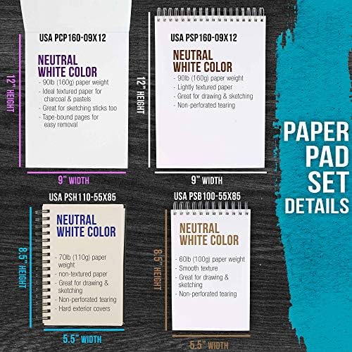 U.S. Art Supply 4-Pad Sketch Book and Drawing Paper Set (242 Sheets) | Sizes (5.5 x 8.5 and 9 x 12 Inch) Spiral Bound, Artist Drawing for Mixed Media
