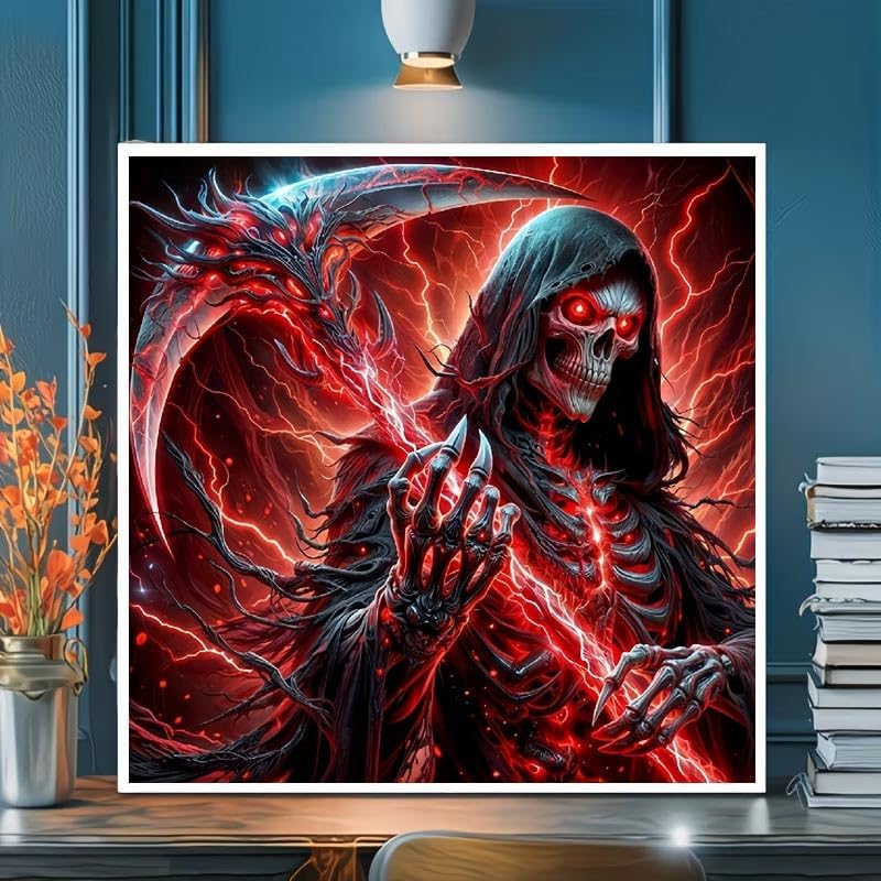 KYOQFVN Hallowen Skull Diamond Painting Kit, 5D Horror Diamond Art Kits for Adults, DIY Skull Full Drill Round Gem Art and Crafts for Home Wall Decor 13.78x13.78inch