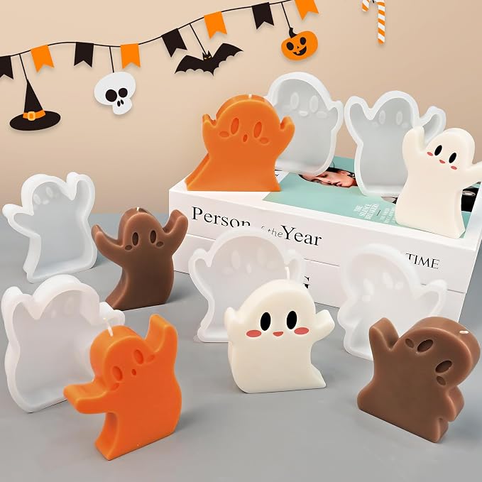Halloween Candle Molds, Set of 6 Funny Little Ghost Making Molds | Different Spooky Ghost Silicone Molds for Candle Making, Handmade Soap, Resin Crafts, Tealight Decor, DIY Plaster Gift