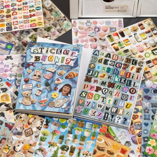 Japanese Retro Sticker Book, 800 Cartoon Stickers Book with Art Coated Paper Creative Activity Stickers for Adults, DIY Scrapbooking Phone Cases Laptops Party Gifts (Poem Drops)