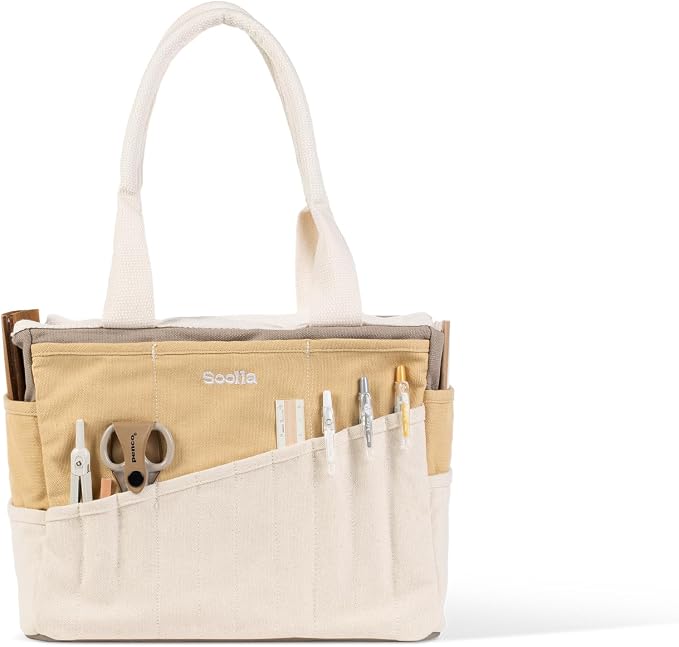 Soolla Studio Bag: Art Supply Storage Organizer & Pottery Tool Bag, Washable Tote, Yarn Bag, Crochet, 30 Pockets, 15+ Colors