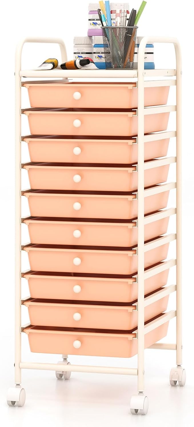 COSTWAY 10-Drawer Rolling Storage Cart, Utility Mobile Trolley