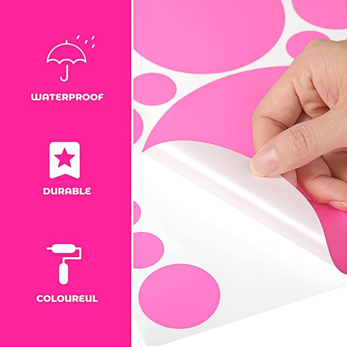 Zonon 264 Pcs Pink Polka Dot Wall Decals, Circle Vinyl Peel and Stick