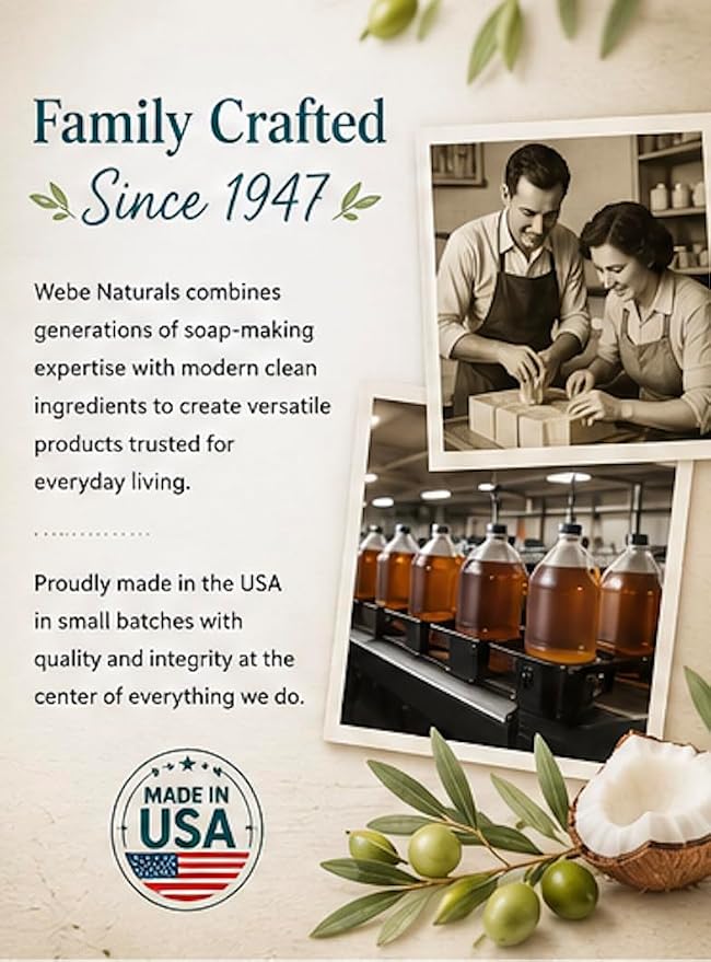 WEBE Naturals Pure Unscented Castile Soap Refill, 64 Oz | Face, Body Wash, Dishes, Pets & Laundry