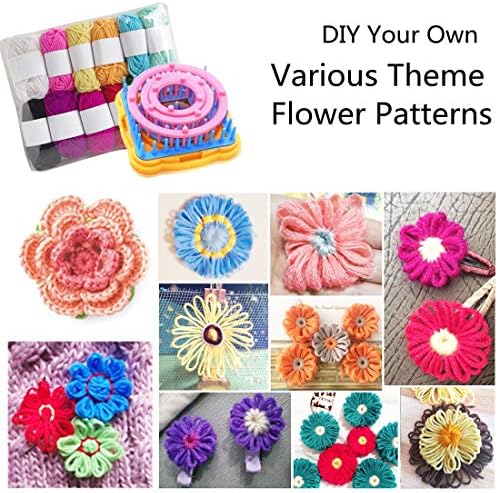 Ayasee Weaving Loom Kit, Flower Knitting Loom Kit, Frame Looms, Knitting Wool, Round/Square Knitting Looms Craft Kit Multi Color (Flower Maker)