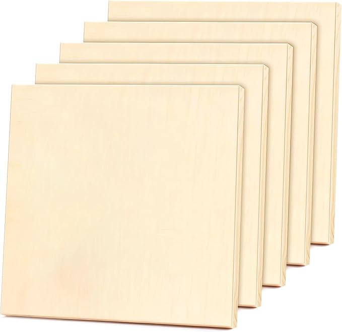 FSWCCK 5 Pack 12 x 12 inch Wood Panel Boards, Unfinished Wood Canvas Wooden for Crafts, Painting Canvas, DIY Art Projects, Pouring, Arts Use with Oils, Acrylics