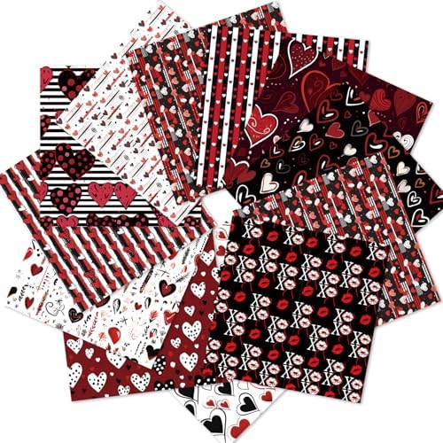 Valentine Scrapbook Paper Pad: Black Red Love Heart Valentine Patterned Paper 12×12-24 Sheets Scrapbook CardStock Papers Pad for Holiday Cardmaking DIY Origami Decorative Craft Papers.
