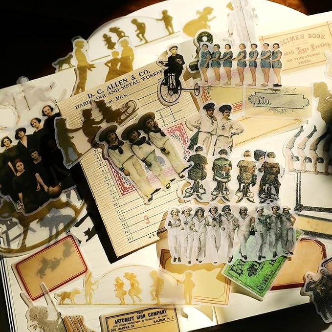 CATaireen Vintage Junk Journal Ephemera Scrapbooking Supplies Translucent Vellum Paper Stickers Card Making Decal Art Aesthetic for Adults (Character Sketch)
