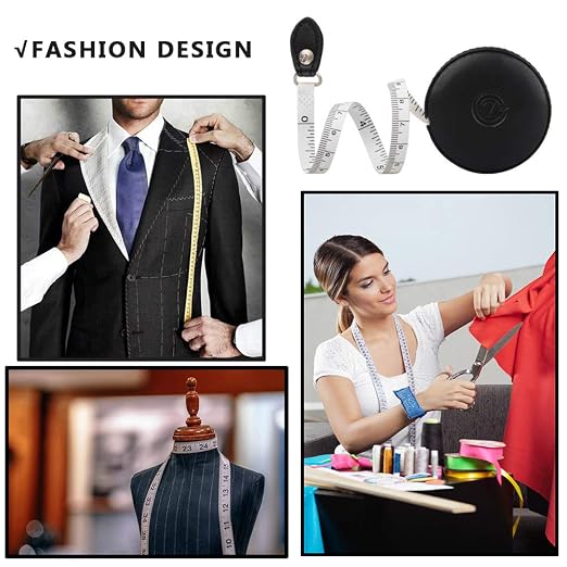 Sewing Tape Measure, Medical Body Cloth Tailor Craft Dieting Measuring Tape, 60 Inch/1.5M Dual Sided Retractable Ruler with Push Button Round(1 Pack, Black)