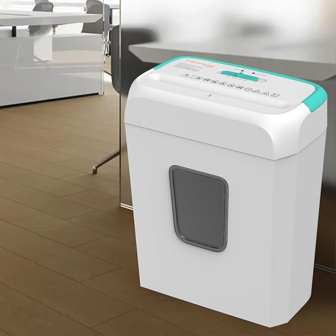 Bonsaii High Security Shredding Paper Shredder, 6-Sheet Cross-Cut, Credit Card Shredder, Home Office, Handle for Document, Mail, Staple, 3.4 Gal Wastebasket, White & Blue
