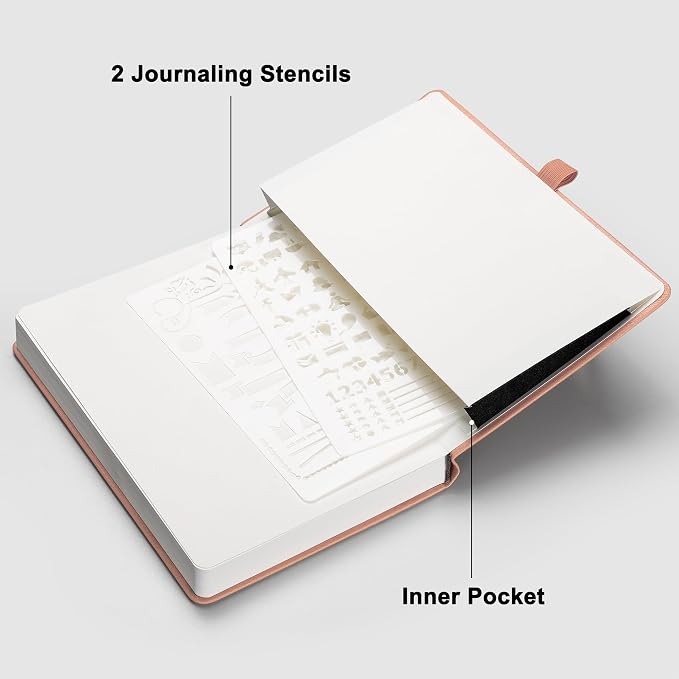 RETTACY Dotted Journal Notebook, 192 Pages, A5 Medium Size (5.7'' x 8.3'') | Leather Hardcover, 100 GSM Thick Paper, for Journaling, Planning, Tracking (Pink)