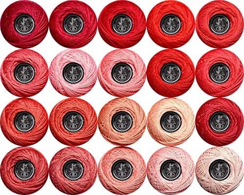 Soft 20 Colors Classic Crochet Thread 20 Pack,100% Cotton (Victory Red-3713-498)
