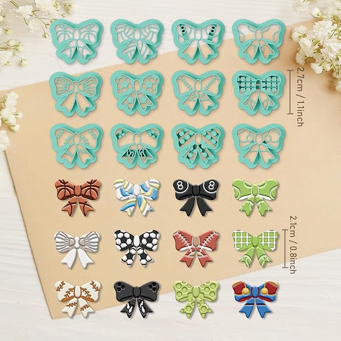 ORIGACH 12 Pcs Bow with Sports Ball Polymer Clay Cutters Set