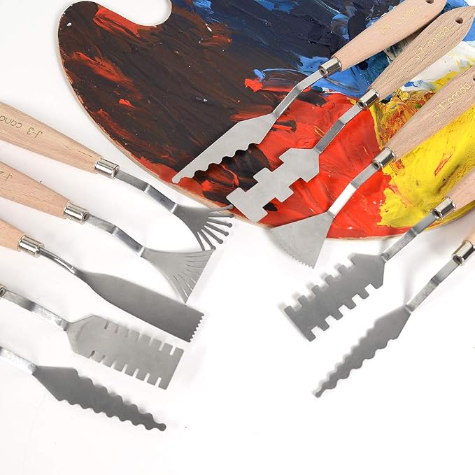 CONDA Palette Knife Set -10Pcs Stainless Steel Spatula Pallet Knife Painting Tools Metal Knives Wood Handle with Different Shapes and Sizes