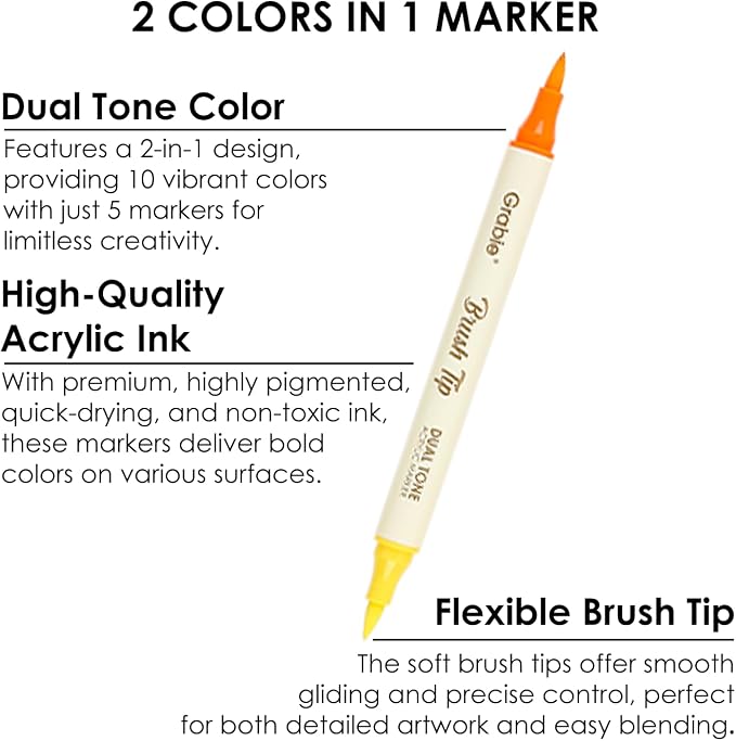 Grabie Trace & Color Drawing Kit, Pack of 5 Dual Tip Markers, Retro Groove
